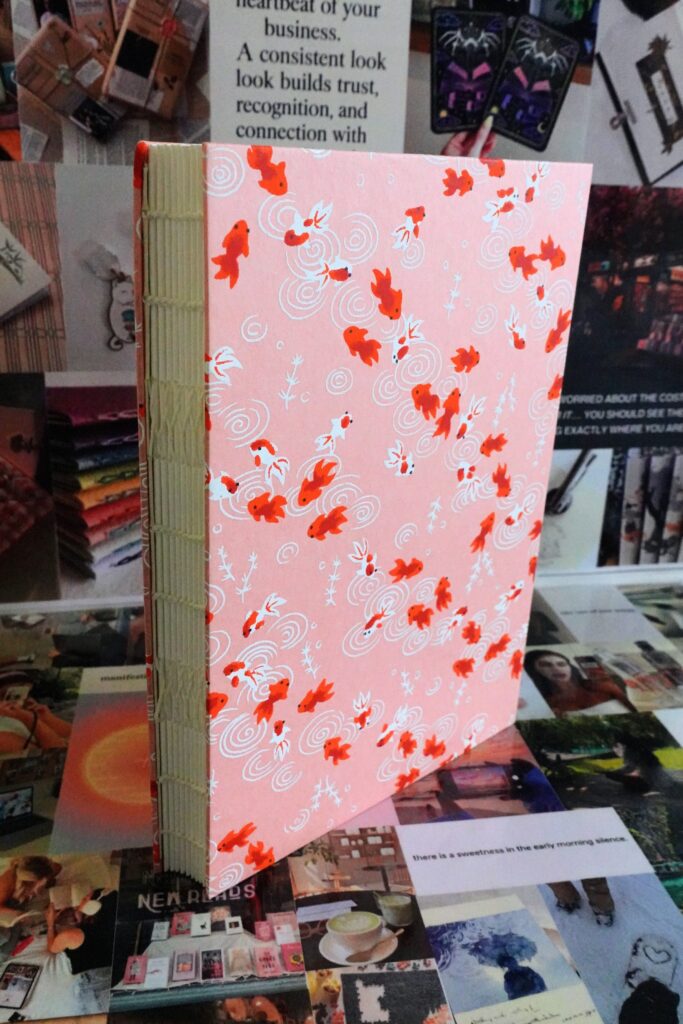 goldfish pink - watercolour book - french link stitch (single thread)