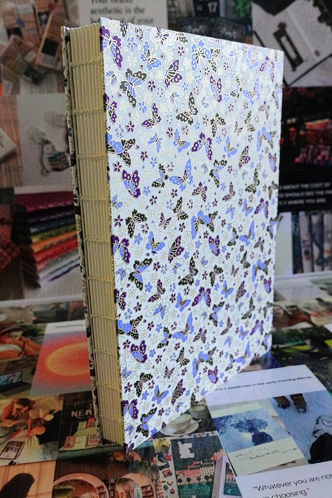 butterflies - watercolour book - coptic stitch (single thread)