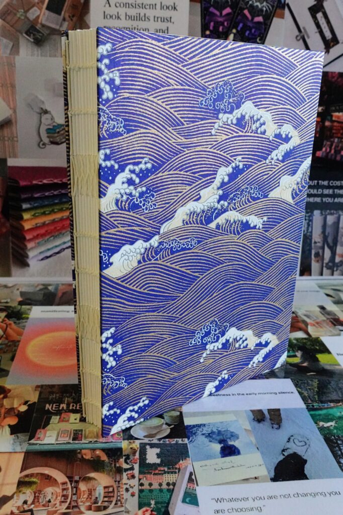 ocean waves - watercolour book - french link stitch (single thread)