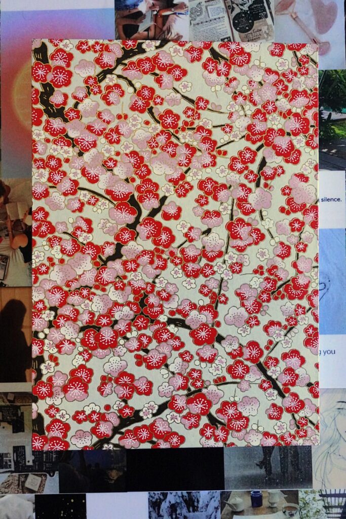 spring plum blossom red blank journal - french link stitch (single thread)