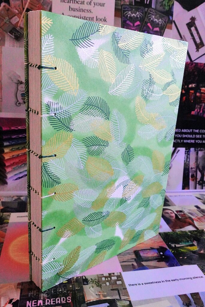 leaf foliage green lined journal - coptic stitch (multi thread)