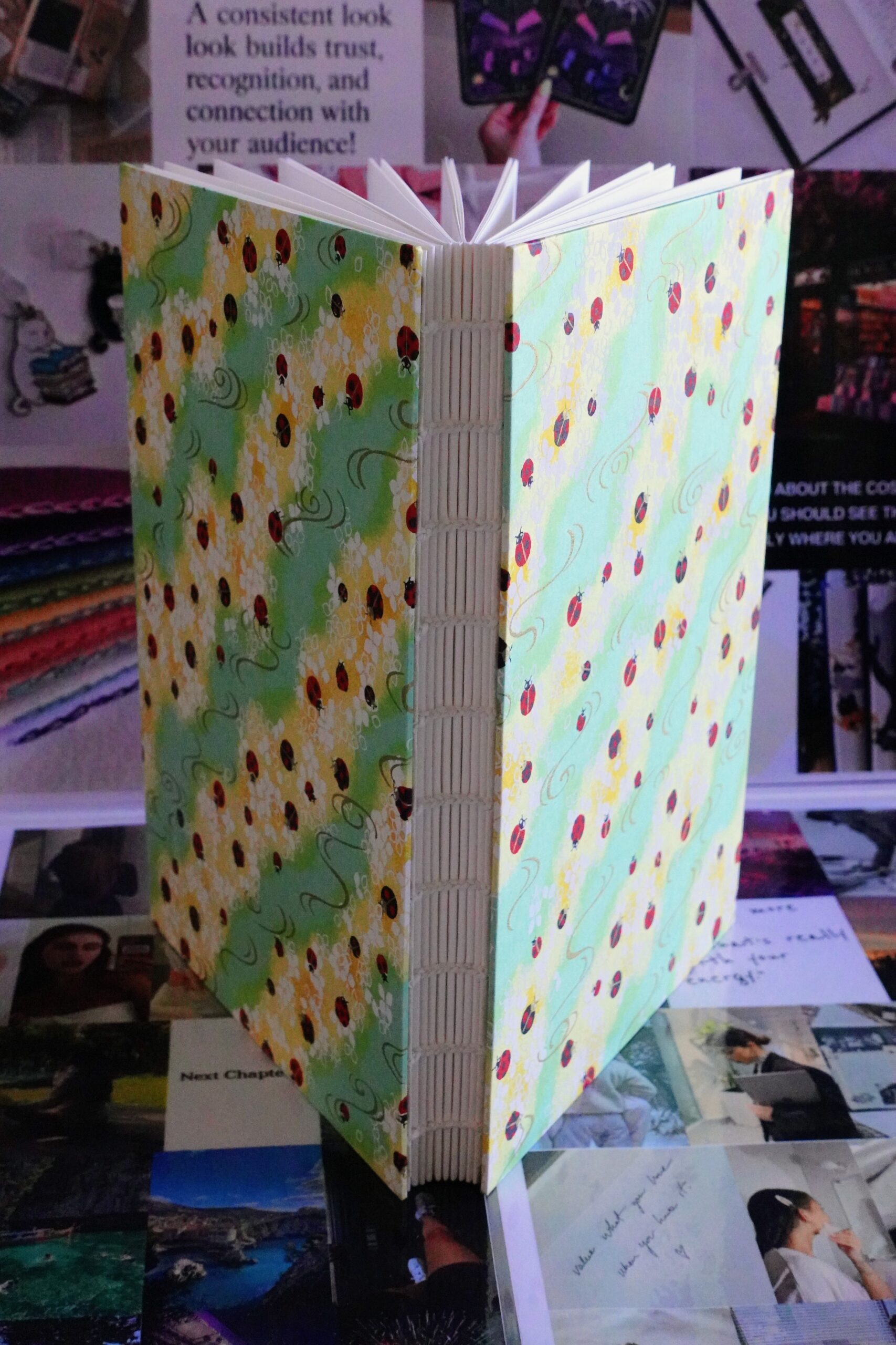 ladybird green - watercolour book - coptic stitch (single thread) - Image 3
