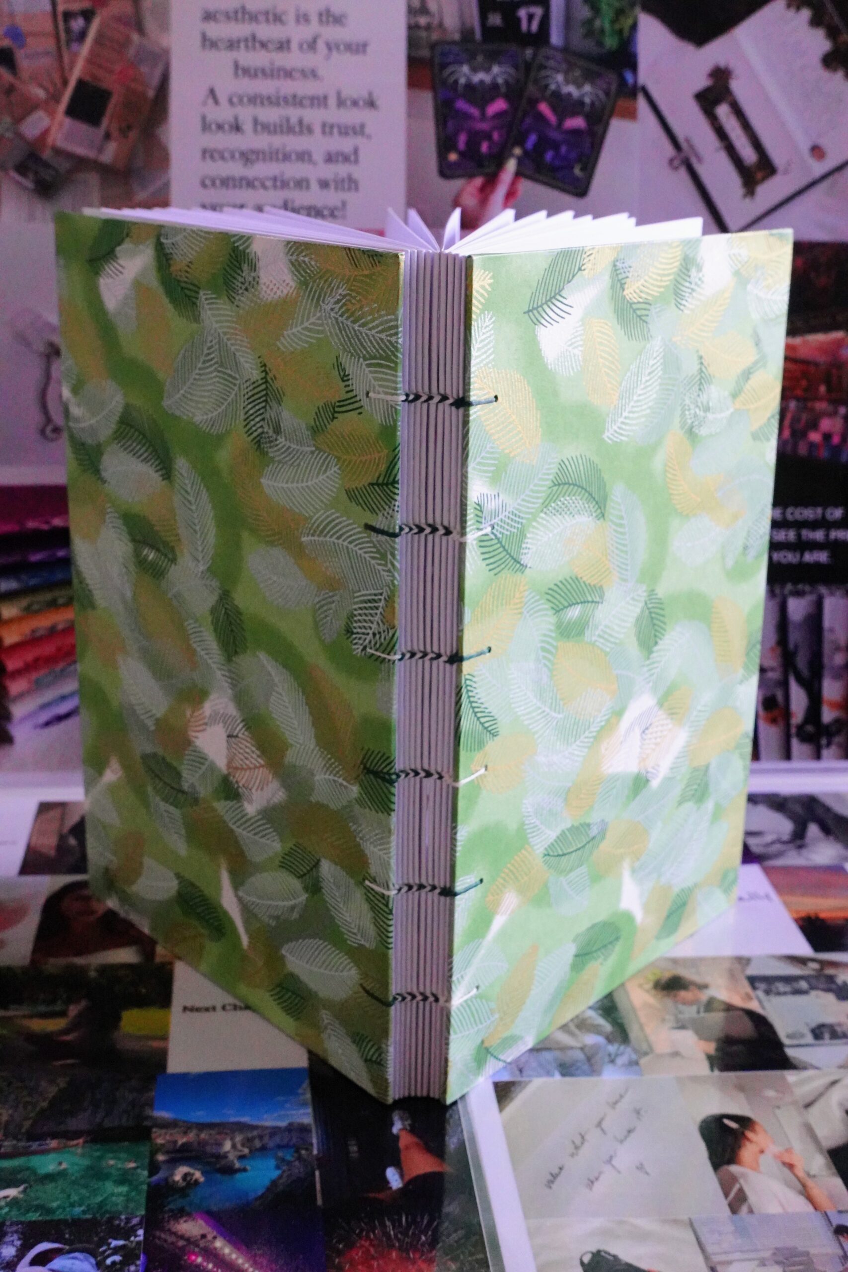 leaf foliage green lined journal - coptic stitch (multi thread) - Image 3