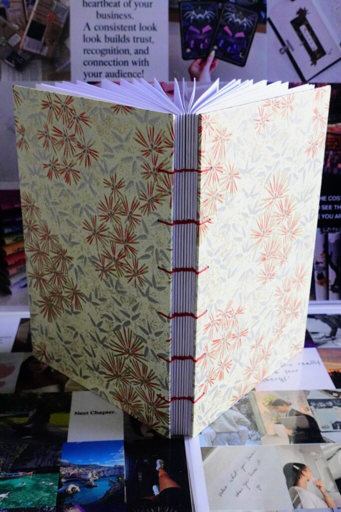 pine needle - lined journal - coptic stitch (single thread)